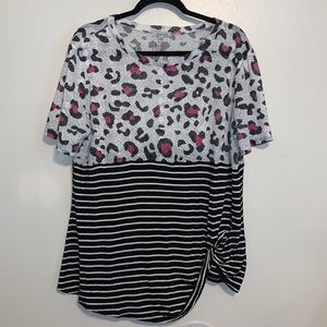 White Birch animal print stripped top